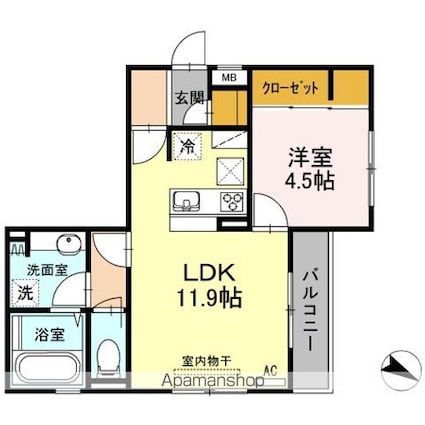 Ｄーｒｏｏｍブランシェ[1LDK/43.88m2]の間取図