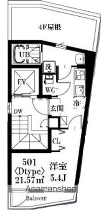 シャッツクヴェレ梅里[1K/21.57m2]の間取図
