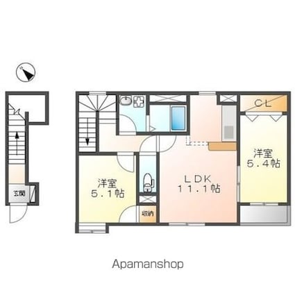 ルミナスローズ[2LDK/54.8m2]の間取図