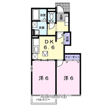 茨城県神栖市深芝[2DK/44.67m2]の間取図