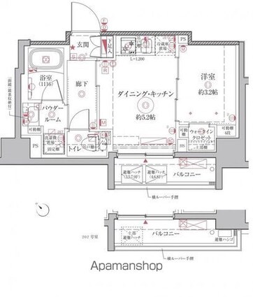 クレイシアＩＤＺ王子アーバンヒルズ[1DK/25.7m2]の間取図