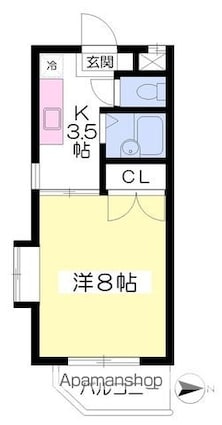 越智ハイツ[1K/24.15m2]の間取図