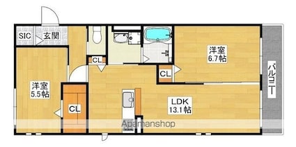ハイムメゾン長居公園通[2LDK/56.96m2]の間取図