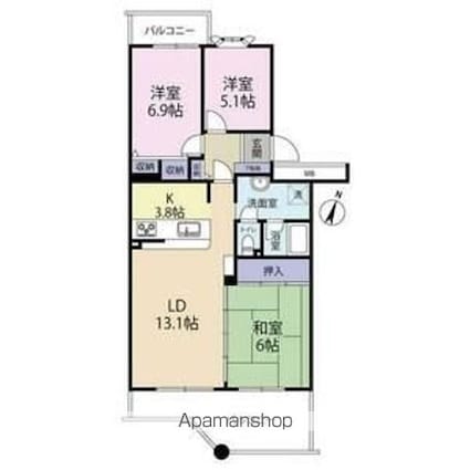 ヴェルディール仰木１号棟[3LDK/76.74m2]の間取図