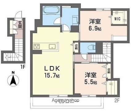 リバーサイド長岡Ⅱ[2LDK/72.38m2]の間取図