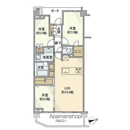 プラウド世田谷代田[3LDK/71.23m2]の間取図