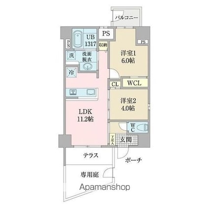 プレイズシード浅間町[2LDK/50.4m2]の間取図