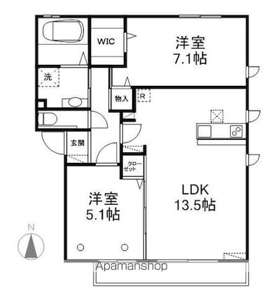Ｂｌａｕ　Ｂａｕｍ　Ｂ棟[2LDK/61.06m2]の間取図