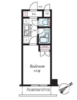 グランヴァン上板橋[1K/23.1m2]の間取図