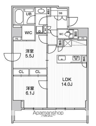 シーズンフラッツ両国ＥＡＳＴ[2LDK/60.99m2]の間取図