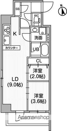 レクシード神楽坂[2DK/40.97m2]の間取図