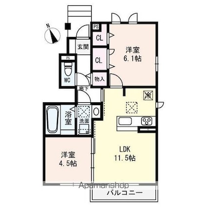 ｍｉｍｏｓａ　ｓｅｔａ[2LDK/51.57m2]の間取図