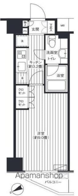 王子神谷パークサイドハイツ[1K/28.28m2]の間取図