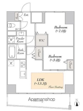 ルミーク文京湯島[2LDK/55.3m2]の間取図