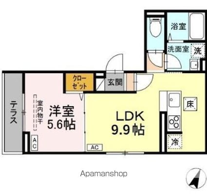 Ｄフラット東平山　Ｂ棟[1LDK/37.95m2]の間取図