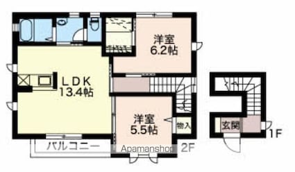 ディアスアイＡ棟[2LDK/63.44m2]の間取図