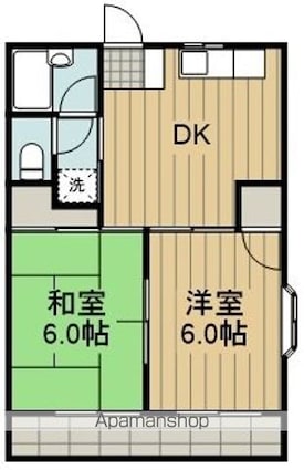 プライムコート[2DK/39.6m2]の間取図