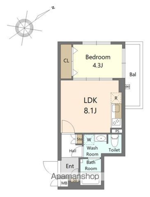 Ｒｅｆｒａｍｅ　５　池尻大橋[1LDK/33.25m2]の間取図