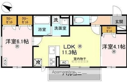 Ｇ　．Ｌ　Ｔａｋａｋａｉｃｈｏｕ（ジーエルプラスタカカイチョウ[2LDK/50.19m2]の間取図