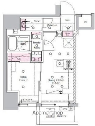 ＳＹＦＯＲＭＥ　ＩＴＡＢＡＳＨＩ　Ⅲ[1DK/26.01m2]の間取図