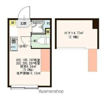 ハーモニーテラス南阿佐ヶ谷[1R/11.13m2]の間取図