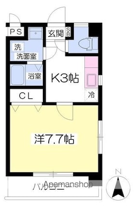 パウゼ戸田[1K/26.8m2]の間取図