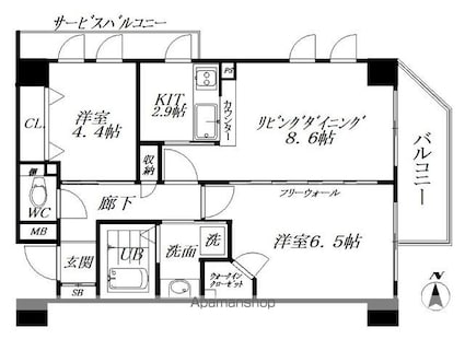 ヴェルビュ沼袋[2LDK/52.43m2]の間取図