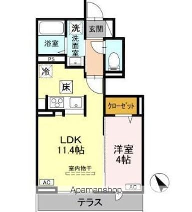 Ｄ－ＲＯＯＭ甲州街道[1LDK/36.66m2]の間取図