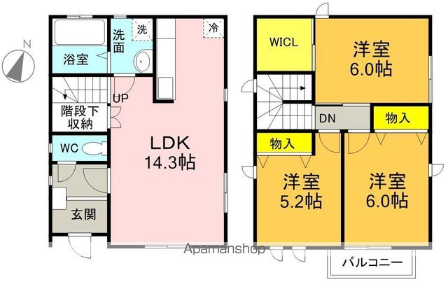 岐阜市北一色戸建賃貸Ｂ棟の間取り