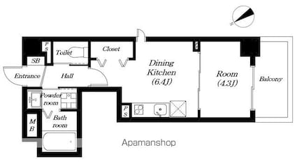 仮称）一里山２丁目共同住宅[1DK/29.73m2]の間取図
