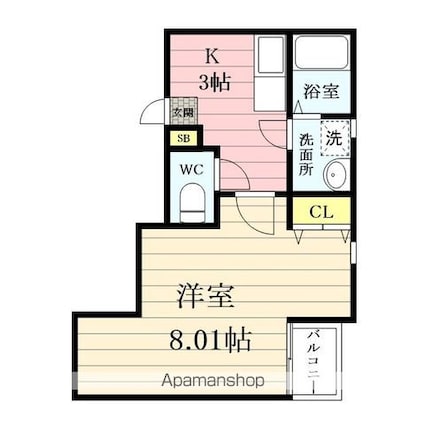 クレフラスト台原駅前[1K/24.72m2]の間取図