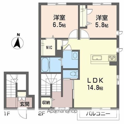 ｍｉｆｌａｔ　Ｓ[2LDK/69.75m2]の間取図