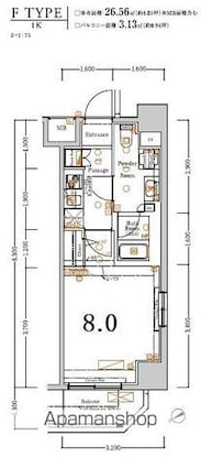 ＸＥＢＥＣときわ台[1K/26.56m2]の間取図