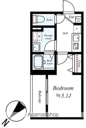 ＧＲＡＤＵＳ柏Ⅱ[1K/20.21m2]の間取図
