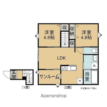 アヴニール向中野Ⅱ[2SLDK/51.9m2]の間取図