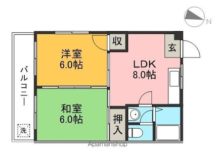 リバープール桟四[2DK/39.7m2]の間取図