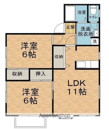 ジュネス杏花Ａ[2LDK/52.38m2]の間取図