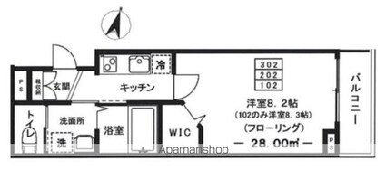 アシュエル三宿[1K/28m2]の間取図