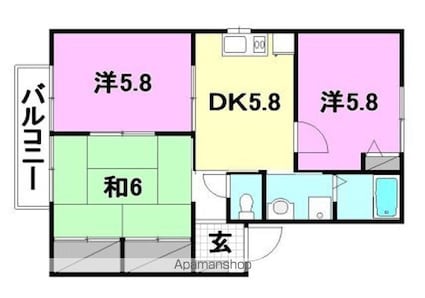 グランコート鴨川[3K/52.35m2]の間取図