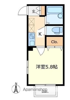 カーサプラム[1K/18.95m2]の間取図