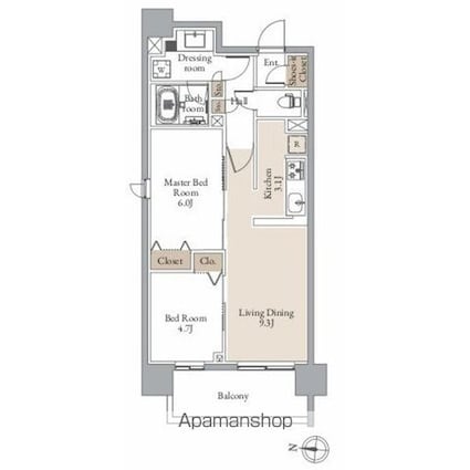 レジディア仙台北四番丁プレイス[2LDK/53.91m2]の間取図