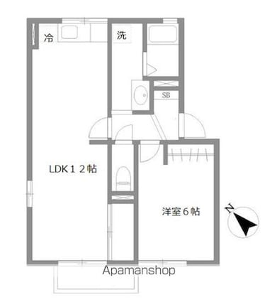 セジュール来住Ｂ棟[1LDK/42.13m2]の間取図