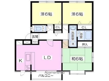 ラヴィール厨川Ｂ[3LDK/66.61m2]の間取図