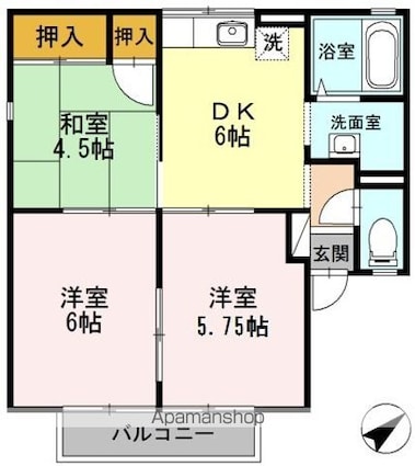 セジュール榎原　Ⅱ[3DK/48.48m2]の間取図