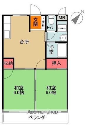 イーストテラス[2DK/44.62m2]の間取図