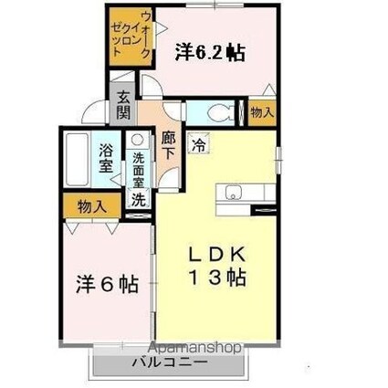 パイン　テイル　Ｄ棟[2LDK/59.58m2]の間取図