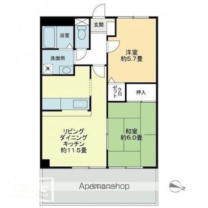 シーズン柞田[2LDK/54.65m2]の間取図