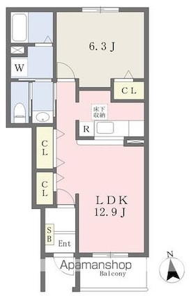 マンダリーナ[1LDK/46.49m2]の間取図