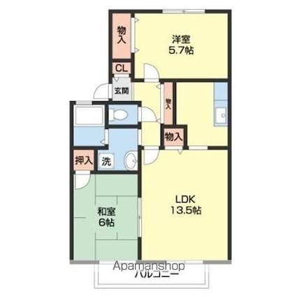 和歌山県和歌山市西小二里３丁目[2LDK/59m2]の間取図