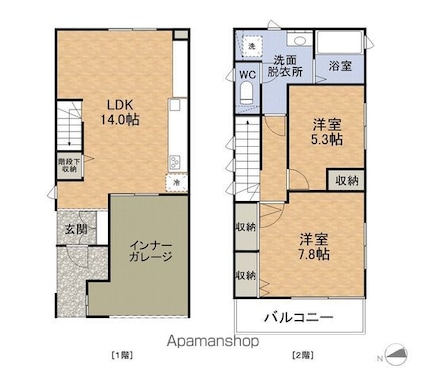 駅東Ａ邸[2LDK/83.21m2]の間取図